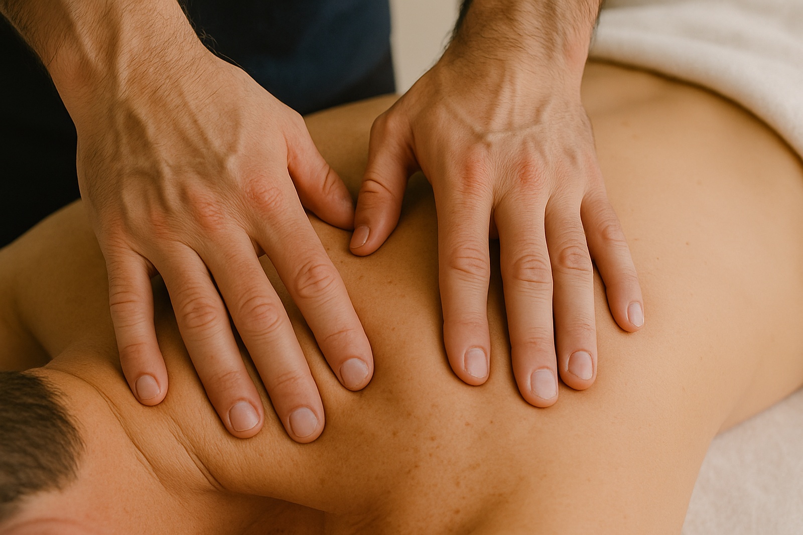 Hands on body during massage therapy session relaxation time