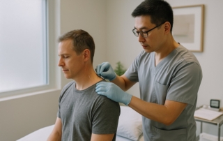 Acupuncture treatment session with patient in clinic | gps: 49. 180410, -122. 629309