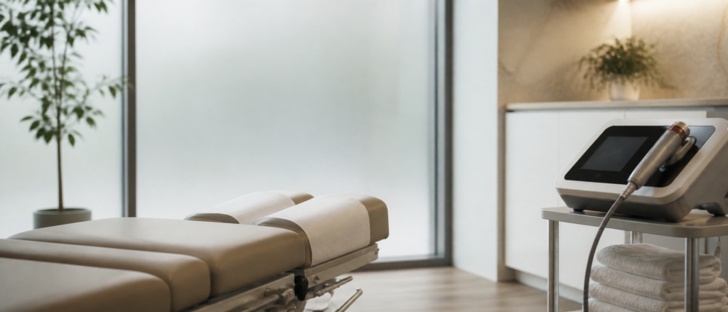Clinic treatment room at clayton heights chiropractic therapy setup