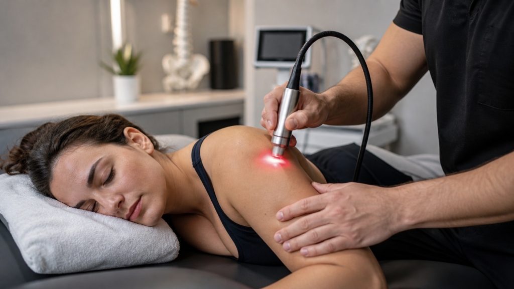 Laser therapy session at clayton heights chiropractic therapy