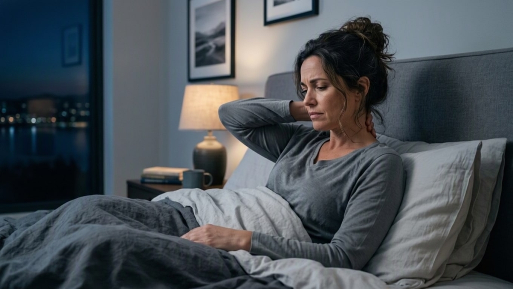 Woman in bed with neck pain clayton heights chiropractic